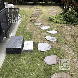 芝生の雑草除去作業後