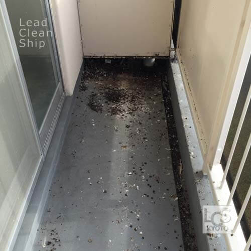 ベランダの丸洗いと鳥糞除去前